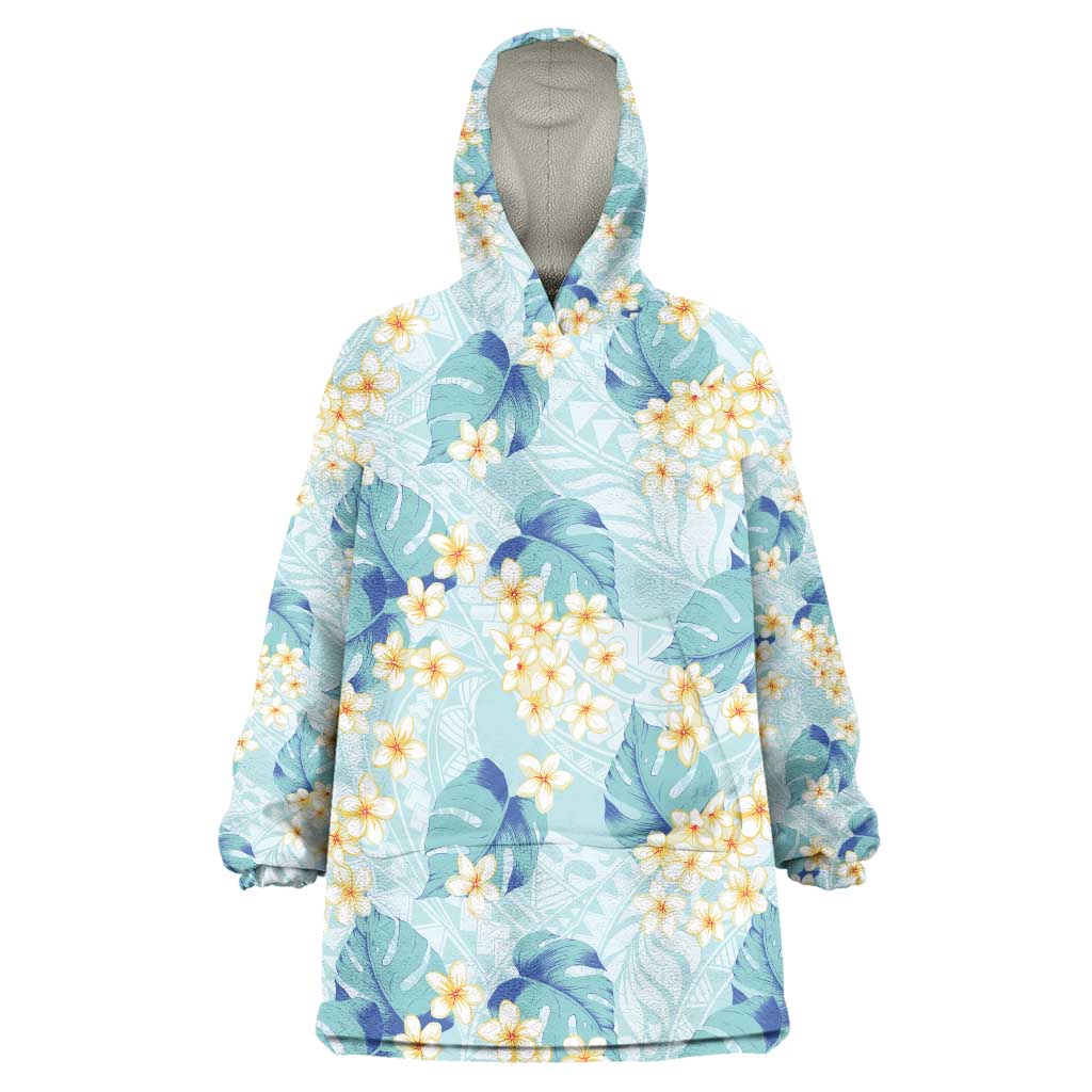Pastel Cyan Tropical Hawaii Wearable Blanket Hoodie Seamless Monstera Plumeria Hawaiian Pattern LT14 One Size Pastel Cyan - Polynesian Pride