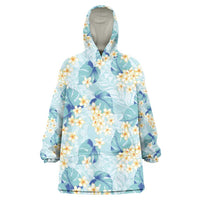 Pastel Cyan Tropical Hawaii Wearable Blanket Hoodie Seamless Monstera Plumeria Hawaiian Pattern LT14 One Size Pastel Cyan - Polynesian Pride