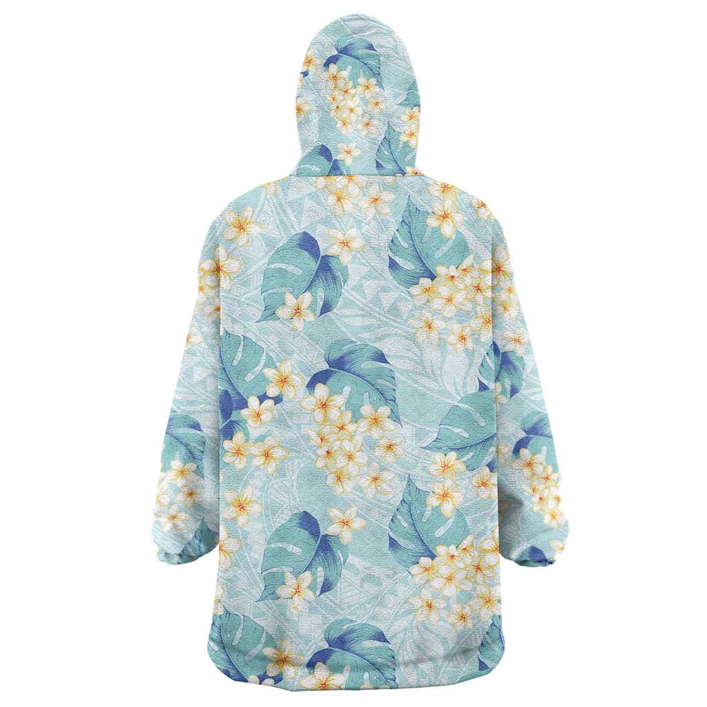 Pastel Cyan Tropical Hawaii Wearable Blanket Hoodie Seamless Monstera Plumeria Hawaiian Pattern LT14 - Polynesian Pride