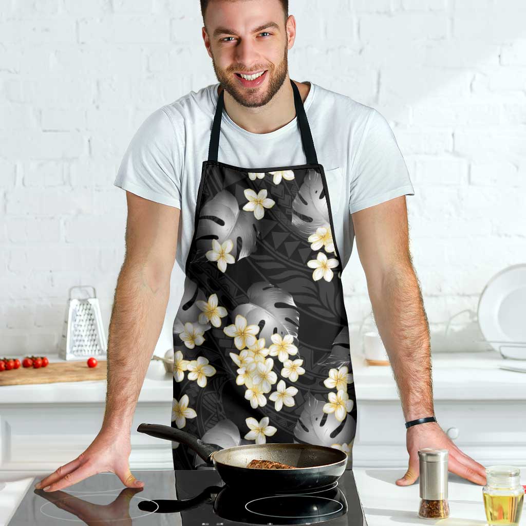 Black Tropical Hawaii Apron Seamless Monstera Plumeria Hawaiian Pattern - Polynesian Pride