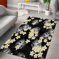 Black Tropical Hawaii Area Rug Seamless Monstera Plumeria Hawaiian Pattern - Polynesian Pride