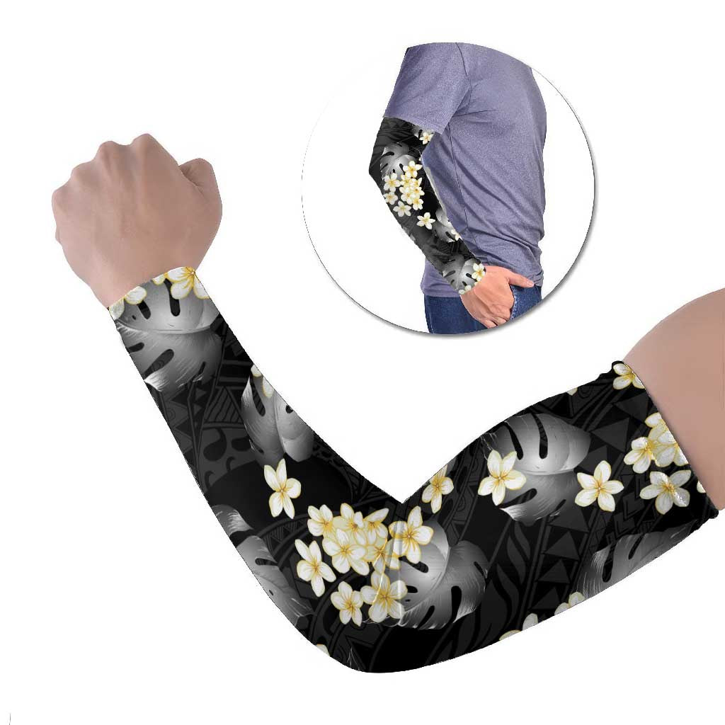 Black Tropical Hawaii Arm Sleeves Seamless Monstera Plumeria Hawaiian Pattern - Polynesian Pride