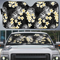 Black Tropical Hawaii Auto Sun Shade Seamless Monstera Plumeria Hawaiian Pattern - Polynesian Pride