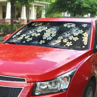 Black Tropical Hawaii Auto Sun Shade Seamless Monstera Plumeria Hawaiian Pattern - Polynesian Pride