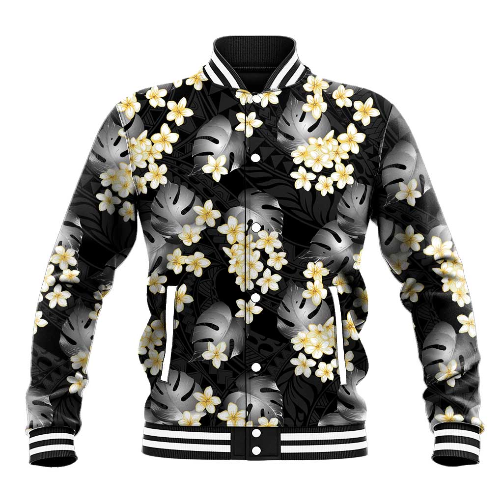 Black Tropical Hawaii Baseball Jacket Seamless Monstera Plumeria Hawaiian Pattern LT14 Unisex Black - Polynesian Pride