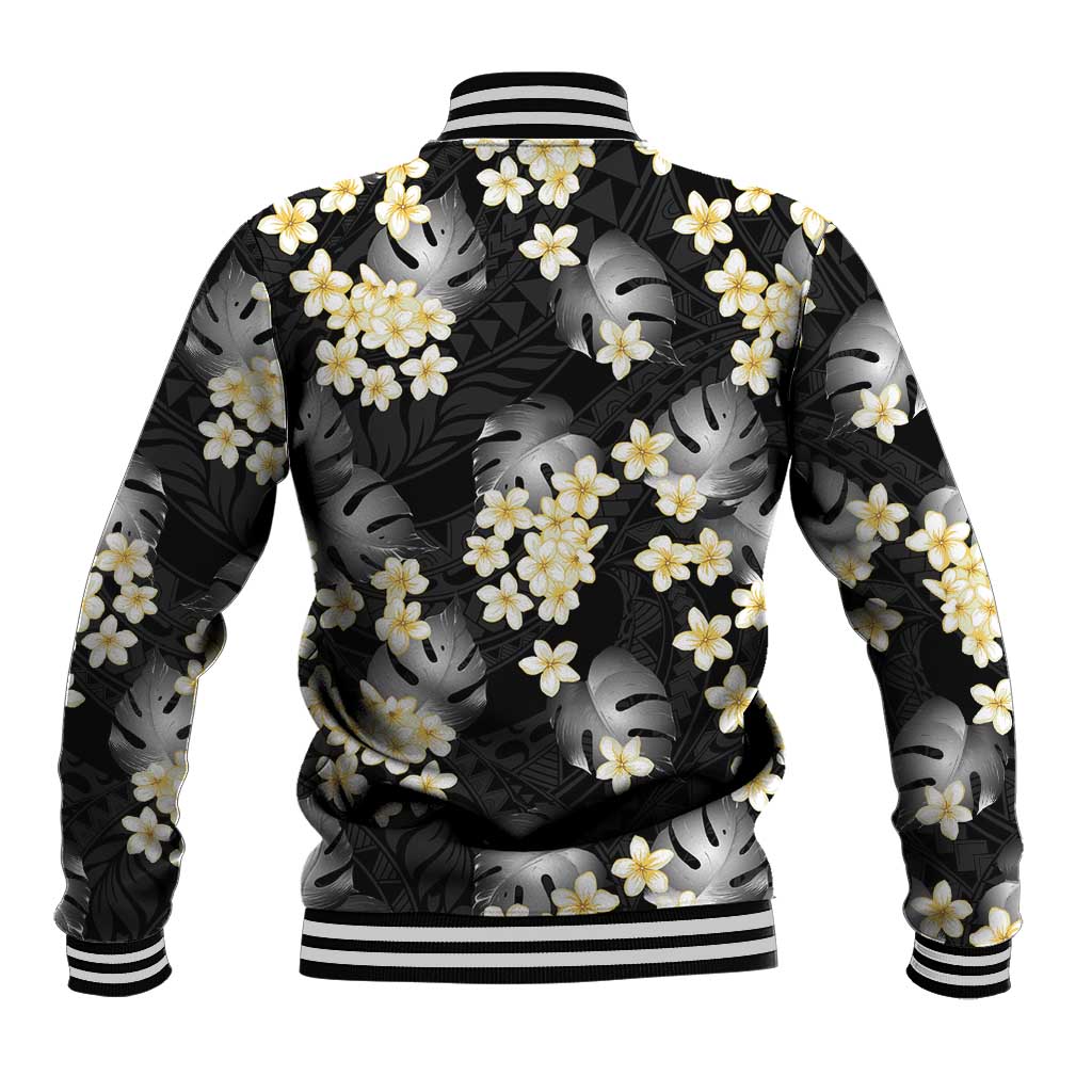 Black Tropical Hawaii Baseball Jacket Seamless Monstera Plumeria Hawaiian Pattern LT14 - Polynesian Pride