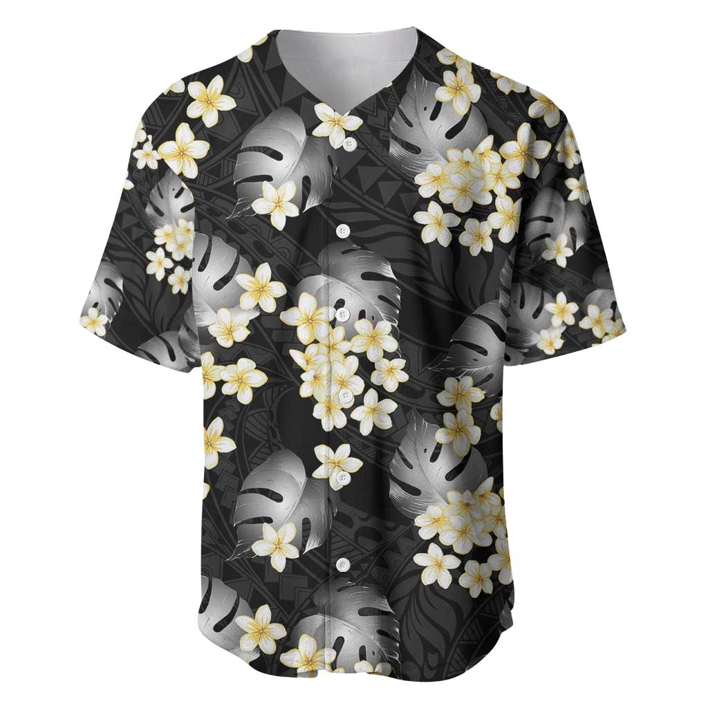 Black Tropical Hawaii Baseball Jersey Seamless Monstera Plumeria Hawaiian Pattern - Polynesian Pride