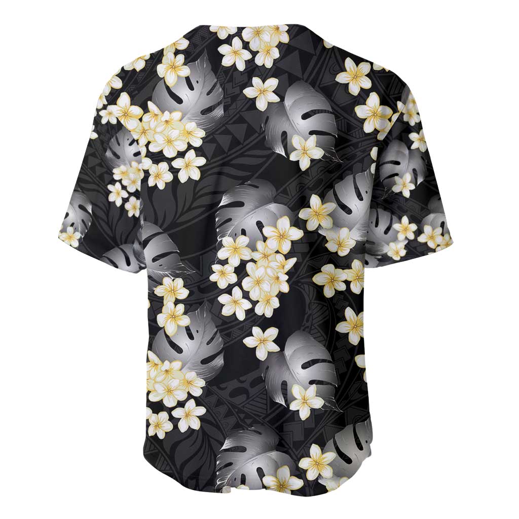 Black Tropical Hawaii Baseball Jersey Seamless Monstera Plumeria Hawaiian Pattern - Polynesian Pride