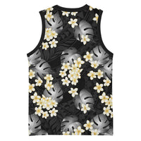 Black Tropical Hawaii Basketball Jersey Seamless Monstera Plumeria Hawaiian Pattern - Polynesian Pride