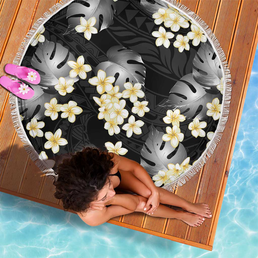 Black Tropical Hawaii Beach Blanket Seamless Monstera Plumeria Hawaiian Pattern LT14 - Polynesian Pride