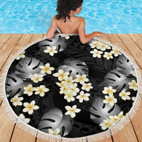 Black Tropical Hawaii Beach Blanket Seamless Monstera Plumeria Hawaiian Pattern LT14 - Polynesian Pride