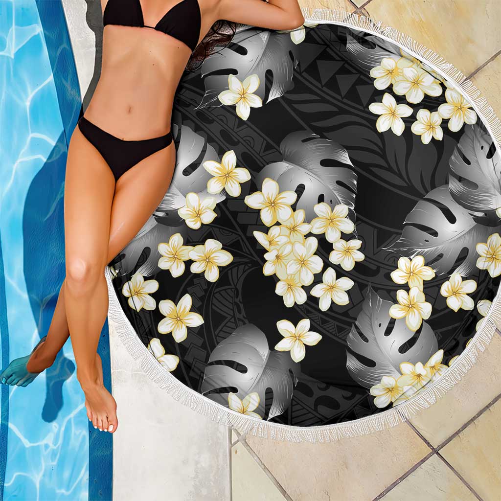 Black Tropical Hawaii Beach Blanket Seamless Monstera Plumeria Hawaiian Pattern LT14 - Polynesian Pride