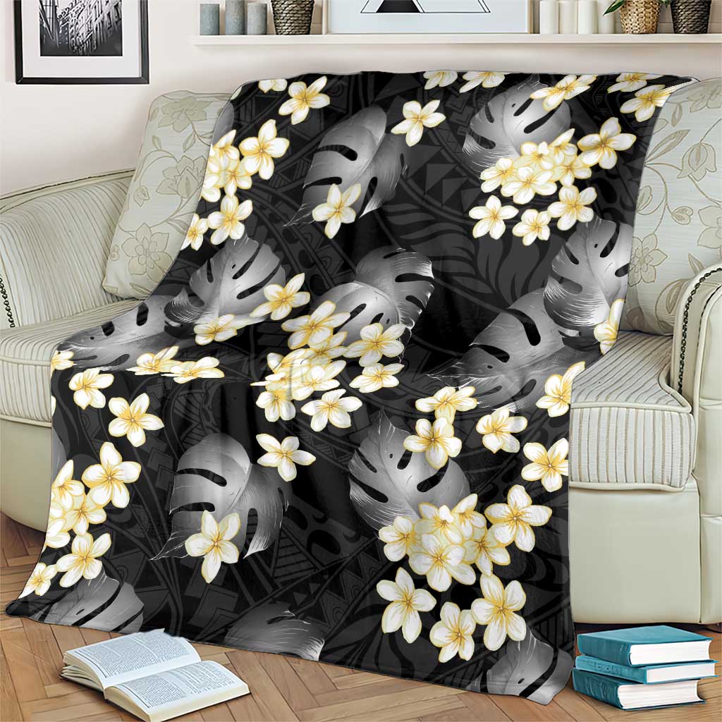 Black Tropical Hawaii Blanket Seamless Monstera Plumeria Hawaiian Pattern - Polynesian Pride
