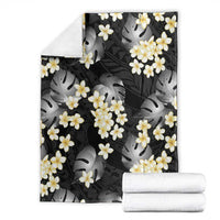 Black Tropical Hawaii Blanket Seamless Monstera Plumeria Hawaiian Pattern - Polynesian Pride