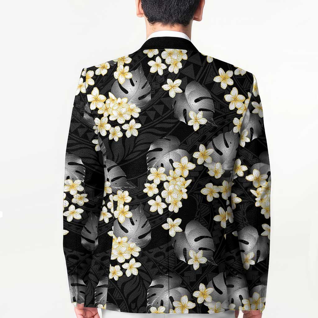 Black Tropical Hawaii Blazer Seamless Monstera Plumeria Hawaiian Pattern - Polynesian Pride