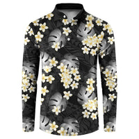 Black Tropical Hawaii Button Sweatshirt Seamless Monstera Plumeria Hawaiian Pattern LT14 Black - Polynesian Pride