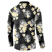 Black Tropical Hawaii Button Sweatshirt Seamless Monstera Plumeria Hawaiian Pattern LT14 - Polynesian Pride