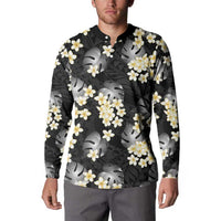 Black Tropical Hawaii Button Sweatshirt Seamless Monstera Plumeria Hawaiian Pattern LT14 - Polynesian Pride