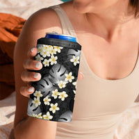 Black Tropical Hawaii 4 in 1 Can Cooler Tumbler Seamless Monstera Plumeria Hawaiian Pattern - Polynesian Pride