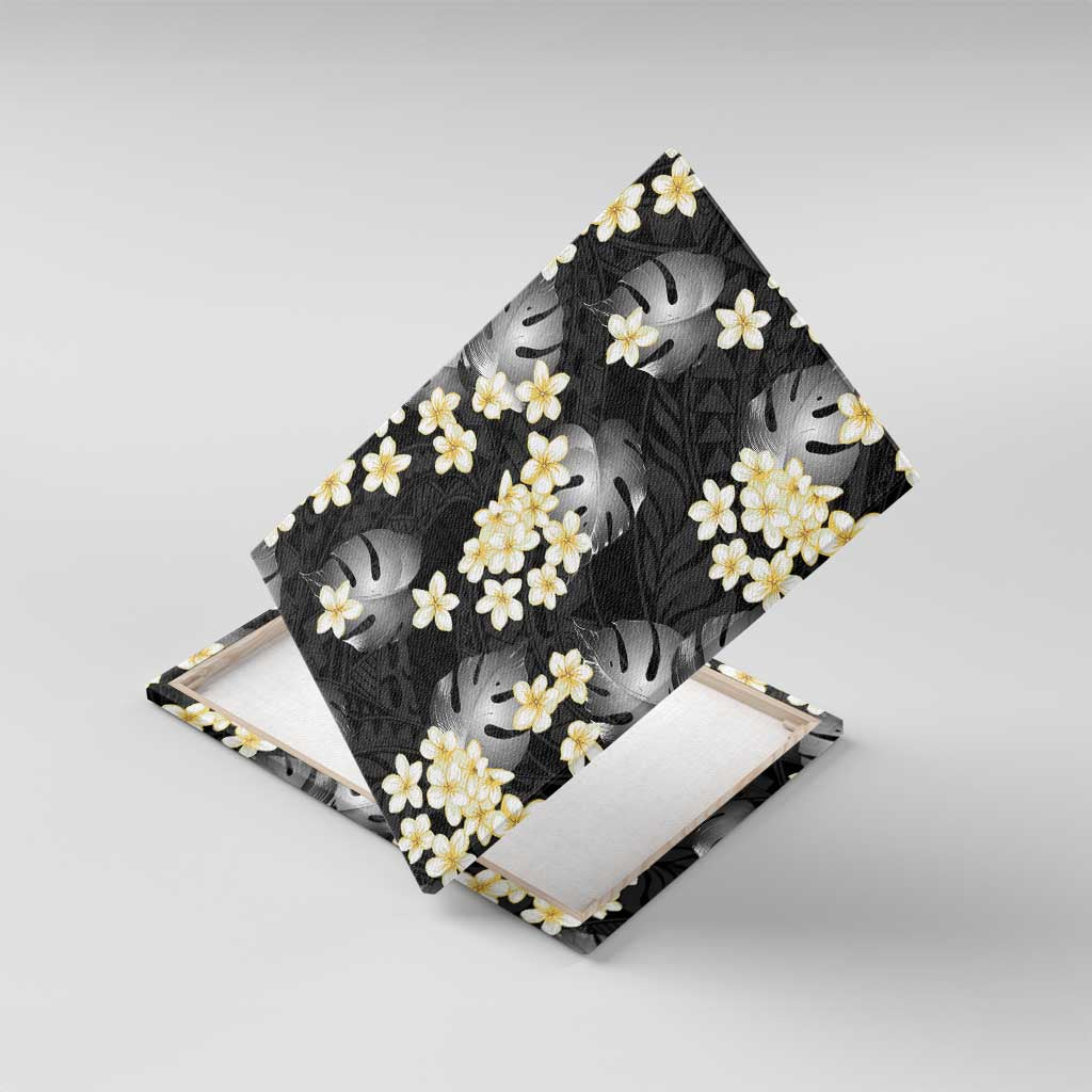 Black Tropical Hawaii Canvas Wall Art Seamless Monstera Plumeria Hawaiian Pattern LT14 With Frame Black - Polynesian Pride
