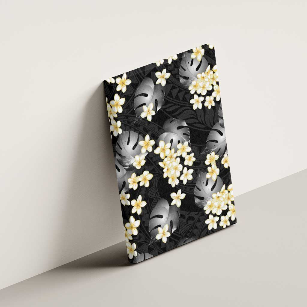 Black Tropical Hawaii Canvas Wall Art Seamless Monstera Plumeria Hawaiian Pattern LT14 - Polynesian Pride