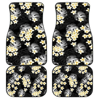 Black Tropical Hawaii Car Mats Seamless Monstera Plumeria Hawaiian Pattern - Polynesian Pride