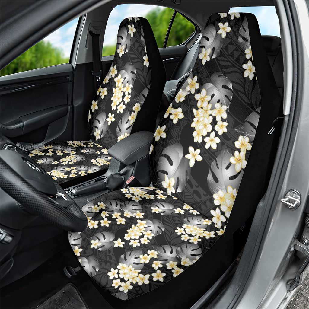 Black Tropical Hawaii Car Seat Cover Seamless Monstera Plumeria Hawaiian Pattern - Polynesian Pride