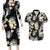 Black Tropical Hawaii Couples Matching Long Sleeve Bodycon Dress and Hawaiian Shirt Seamless Monstera Plumeria Hawaiian Pattern - Polynesian Pride