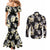 Black Tropical Hawaii Couples Matching Mermaid Dress and Long Sleeve Button Shirt Seamless Monstera Plumeria Hawaiian Pattern - Polynesian Pride
