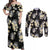 Black Tropical Hawaii Couples Matching Off Shoulder Maxi Dress and Long Sleeve Button Shirt Seamless Monstera Plumeria Hawaiian Pattern - Polynesian Pride