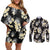 Black Tropical Hawaii Couples Matching Off Shoulder Short Dress and Long Sleeve Button Shirt Seamless Monstera Plumeria Hawaiian Pattern - Polynesian Pride