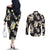 Black Tropical Hawaii Couples Matching Off The Shoulder Long Sleeve Dress and Long Sleeve Button Shirt Seamless Monstera Plumeria Hawaiian Pattern - Polynesian Pride