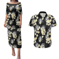 Black Tropical Hawaii Couples Matching Puletasi and Hawaiian Shirt Seamless Monstera Plumeria Hawaiian Pattern LT14 Black - Polynesian Pride