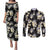Black Tropical Hawaii Couples Matching Puletasi and Long Sleeve Button Shirt Seamless Monstera Plumeria Hawaiian Pattern - Polynesian Pride