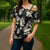 Black Tropical Hawaii Cross Shoulder Shirt Seamless Monstera Plumeria Hawaiian Pattern - Polynesian Pride
