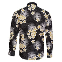 Black Tropical Hawaii Family Matching Long Sleeve Bodycon Dress and Hawaiian Shirt Seamless Monstera Plumeria Hawaiian Pattern - Polynesian Pride