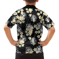 Black Tropical Hawaii Family Matching Short Sleeve Bodycon Dress and Hawaiian Shirt Seamless Monstera Plumeria Hawaiian Pattern - Polynesian Pride