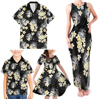 Black Tropical Hawaii Family Matching Tank Maxi Dress and Hawaiian Shirt Seamless Monstera Plumeria Hawaiian Pattern - Polynesian Pride