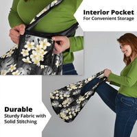 Black Tropical Hawaii Grocery Bag Seamless Monstera Plumeria Hawaiian Pattern - Polynesian Pride