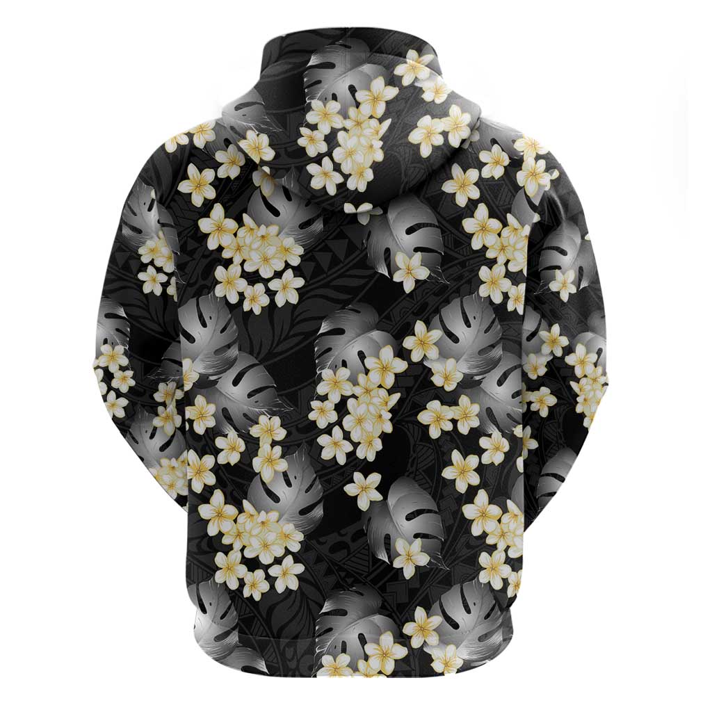 Black Tropical Hawaii Hoodie Seamless Monstera Plumeria Hawaiian Pattern - Polynesian Pride