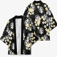 Black Tropical Hawaii Kimono Seamless Monstera Plumeria Hawaiian Pattern - Polynesian Pride
