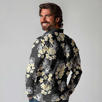 Black Tropical Hawaii Long Sleeve Polo Shirt Seamless Monstera Plumeria Hawaiian Pattern LT14 - Polynesian Pride