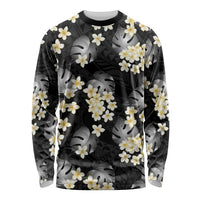Black Tropical Hawaii Long Sleeve Shirt Seamless Monstera Plumeria Hawaiian Pattern LT14 Unisex Black - Polynesian Pride