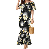 Black Tropical Hawaii Mermaid Dress Seamless Monstera Plumeria Hawaiian Pattern - Polynesian Pride