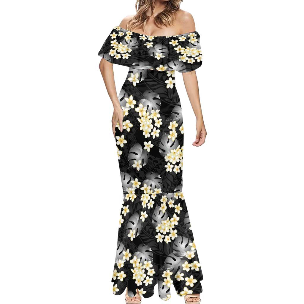 Black Tropical Hawaii Mermaid Dress Seamless Monstera Plumeria Hawaiian Pattern - Polynesian Pride