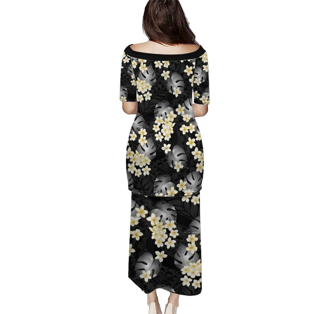 Black Tropical Hawaii Puletasi Seamless Monstera Plumeria Hawaiian Pattern - Polynesian Pride