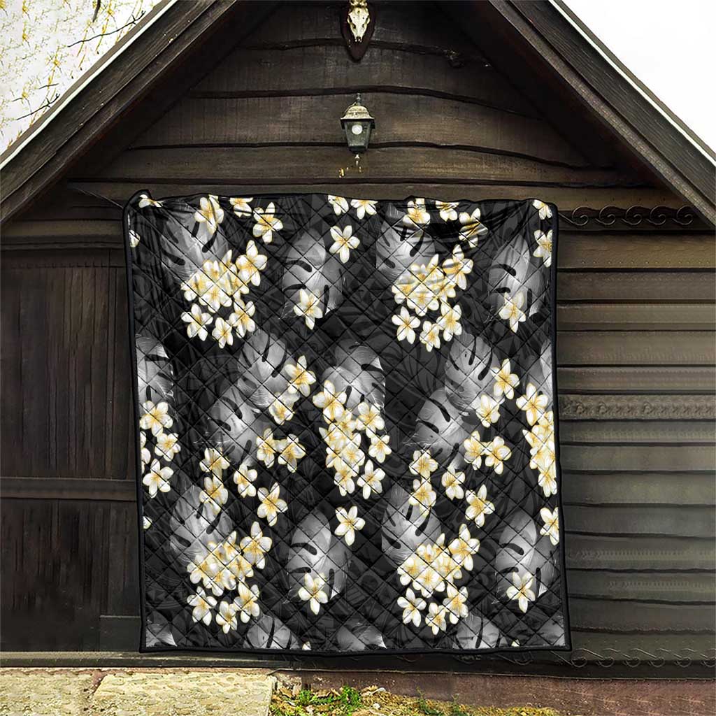 Black Tropical Hawaii Quilt Seamless Monstera Plumeria Hawaiian Pattern - Polynesian Pride