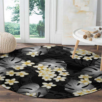 Black Tropical Hawaii Round Carpet Seamless Monstera Plumeria Hawaiian Pattern - Polynesian Pride