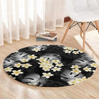Black Tropical Hawaii Round Carpet Seamless Monstera Plumeria Hawaiian Pattern - Polynesian Pride