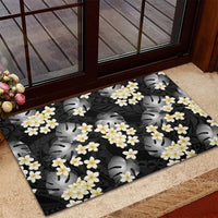 Black Tropical Hawaii Rubber Doormat Seamless Monstera Plumeria Hawaiian Pattern LT14 - Polynesian Pride